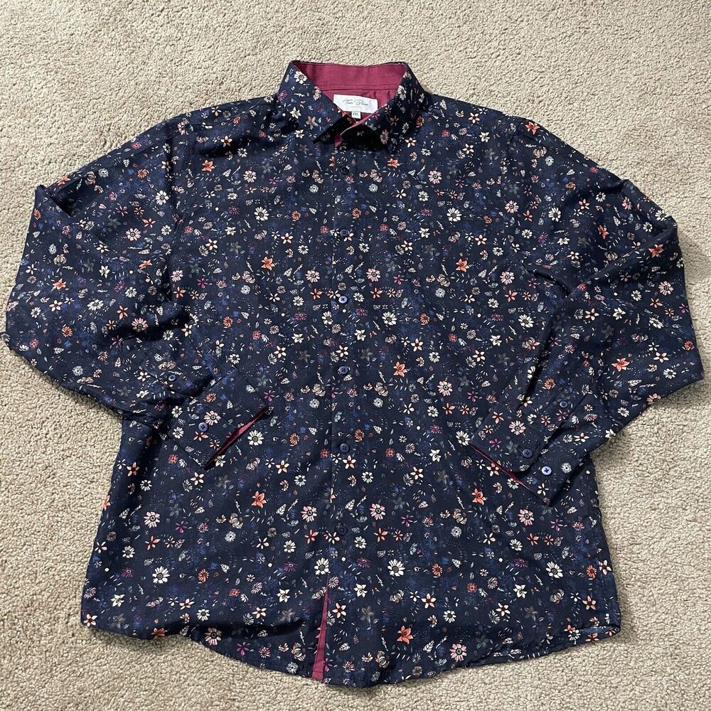 Tom Baine London Shirt Men’s XXL Navy Floral Multicolor Long Sleeve Button Up